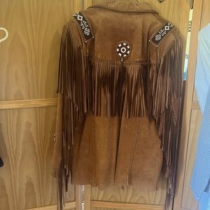 Men’s fringed beaded leather jacket Echo Mountain size 42